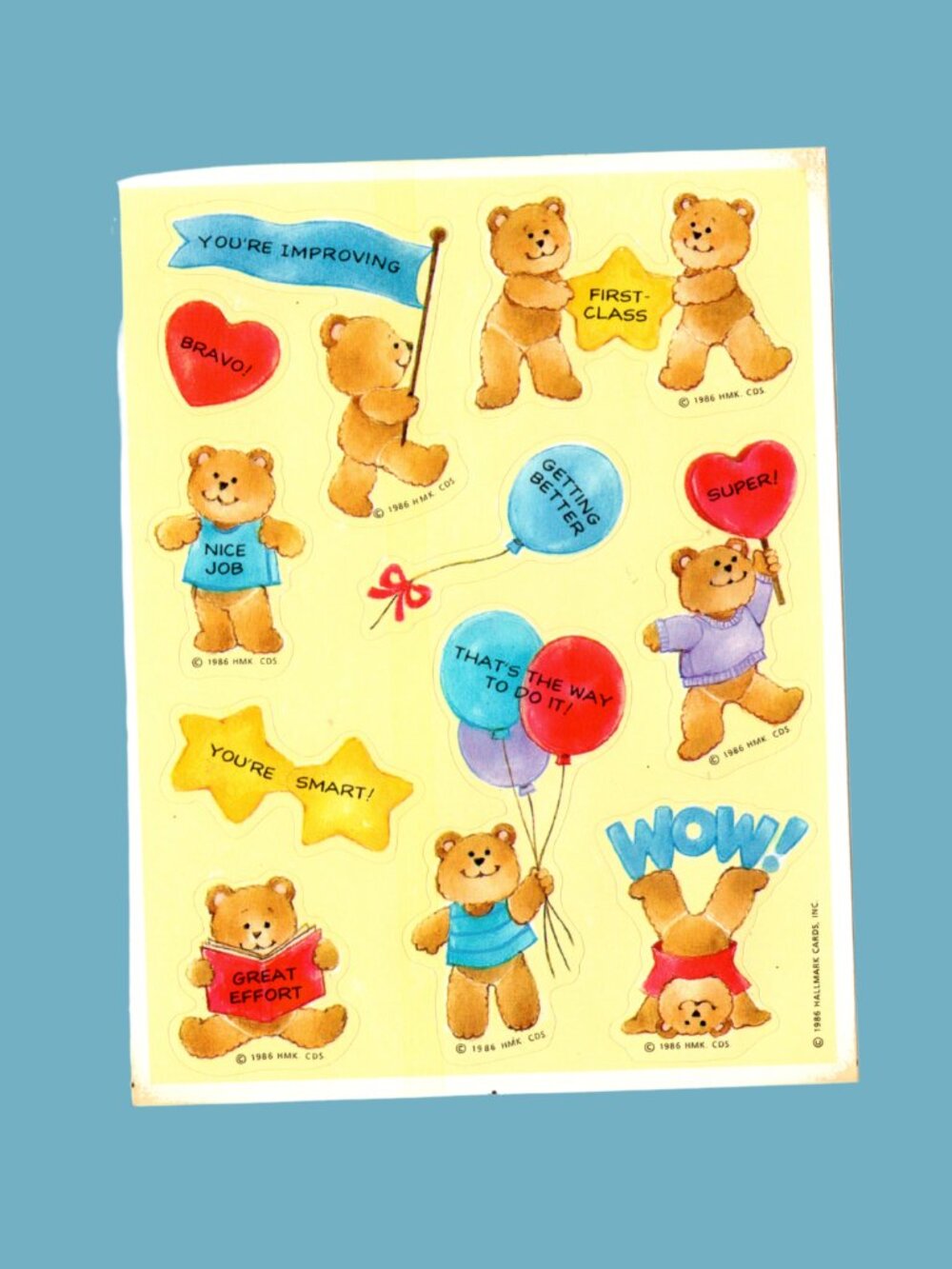 Hallmark Teddy Bear Vintage 1986 Reward Sticker Sheet